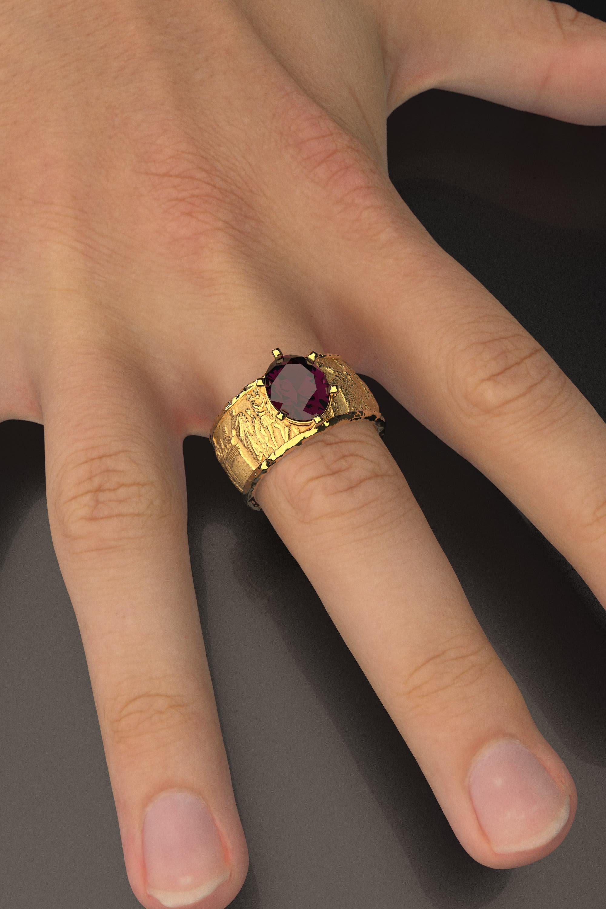 For Sale:  Natural Purple Garnet Ring in 14k Gold Made in Italy, for Men or for Women 4