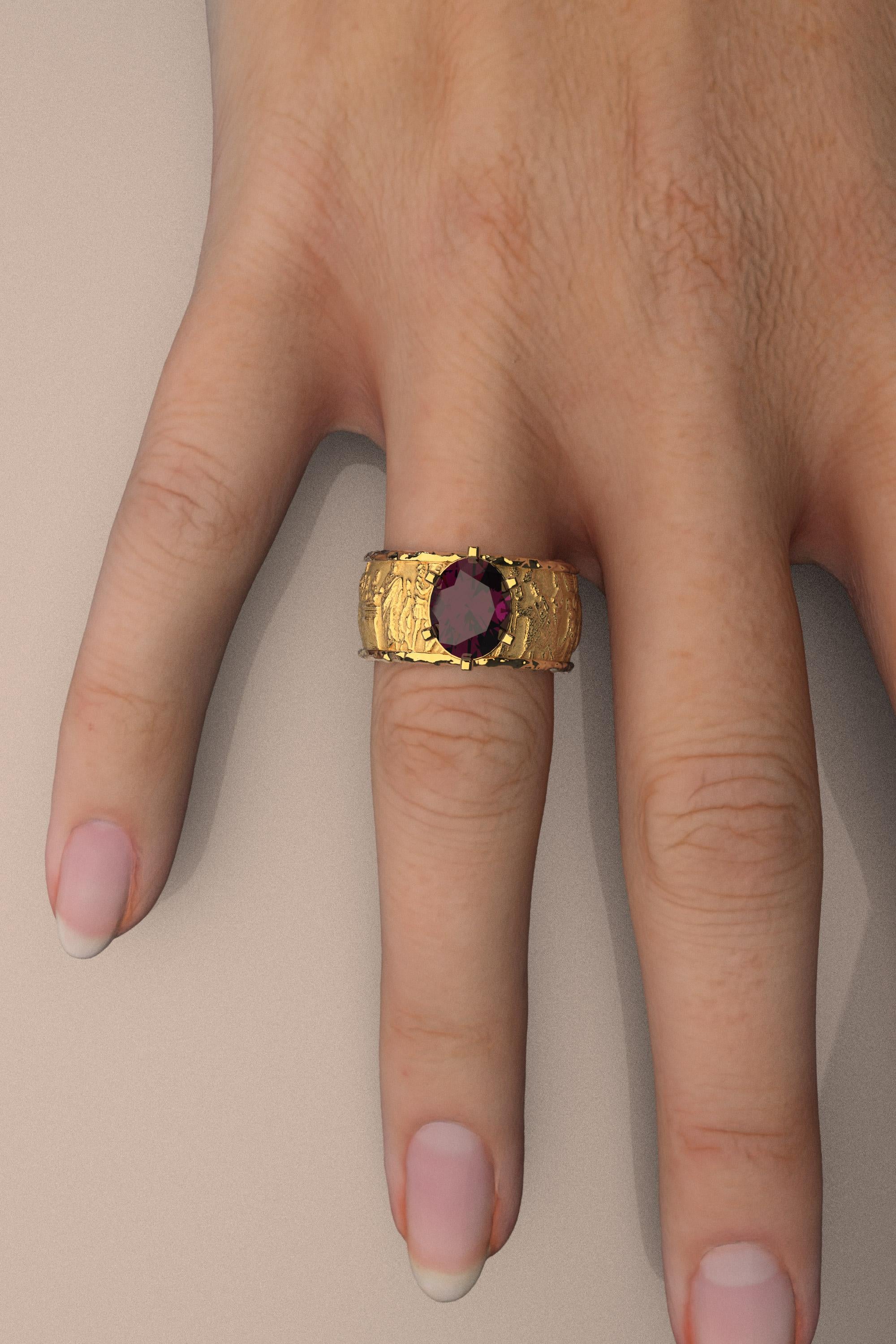 For Sale:  Natural Purple Garnet Ring in 14k Gold Made in Italy, for Men or for Women 5