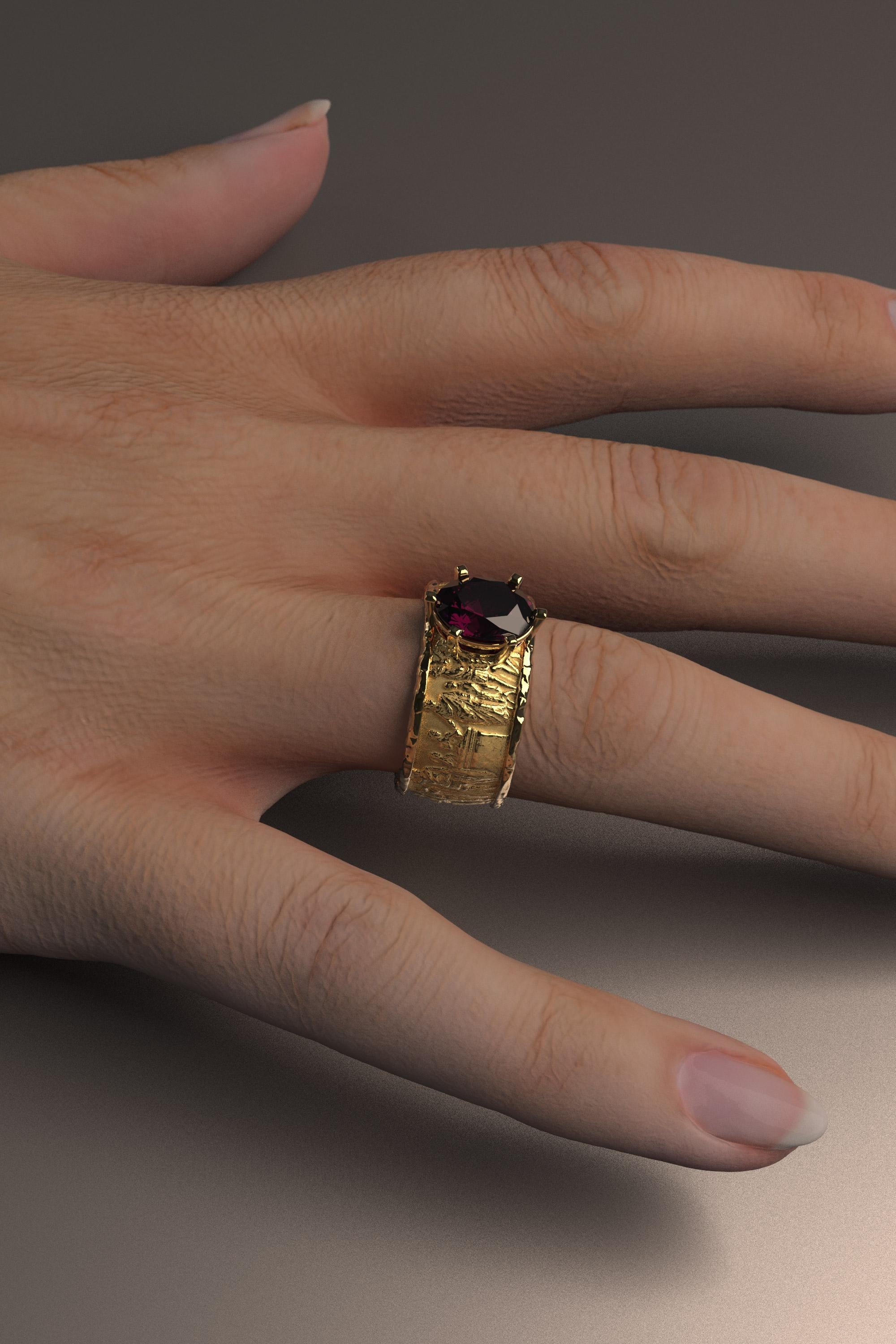 For Sale:  Natural Purple Garnet Ring in 14k Gold Made in Italy, for Men or for Women 7