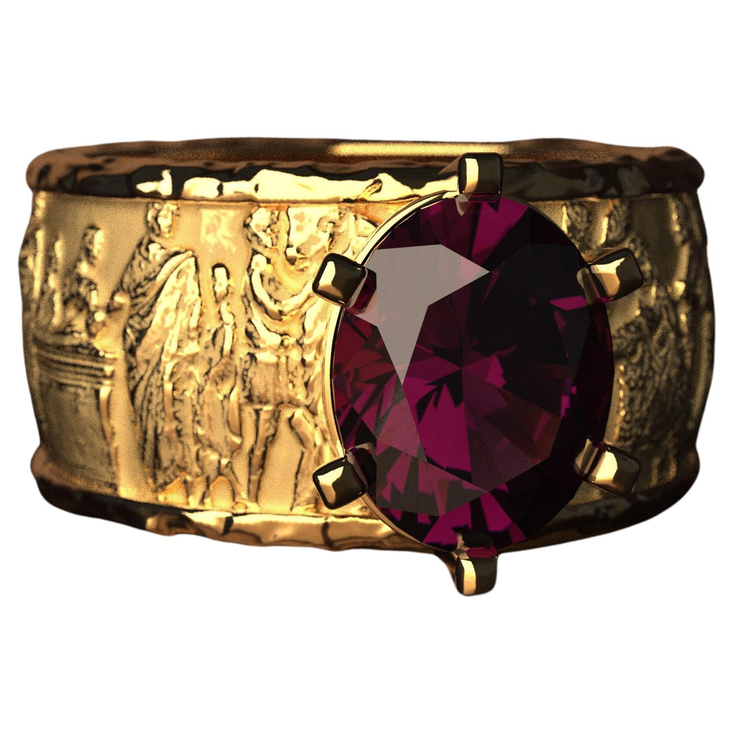 For Sale:  Natural Purple Garnet Ring in 14k Gold Made in Italy, for Men or for Women