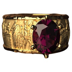 Natural Purple Garnet Ring in 14k Gold Made in Italy, for Men or for Women