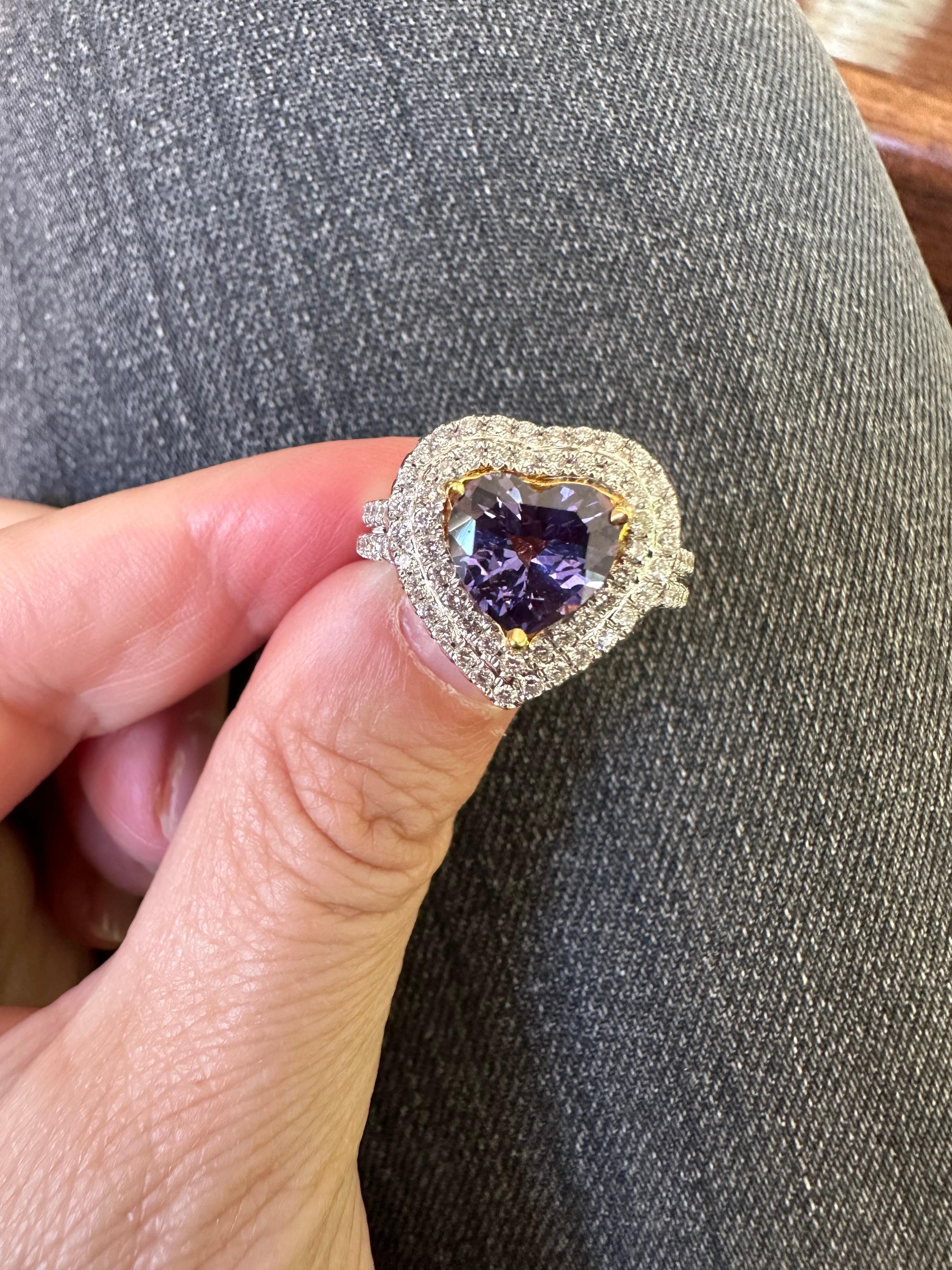 Women's Natural Purple Madagascar Sapphire and Diamond Heart Ring  For Sale