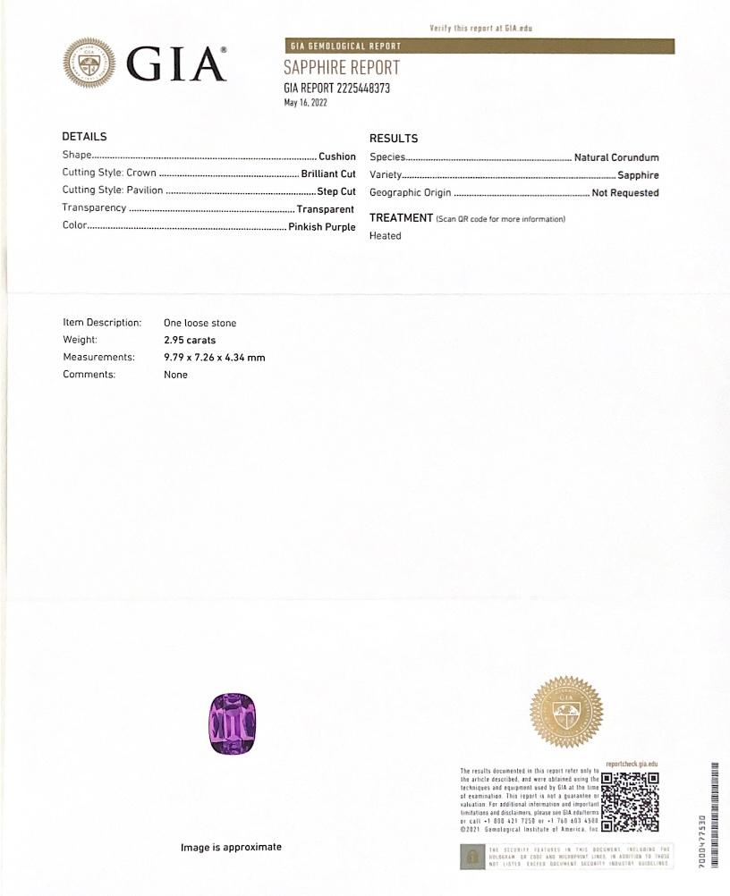 Taille mixte Pierre précieuse saphir violet naturel de 2.95 carats avec rapport GIA / JupiterGem en vente