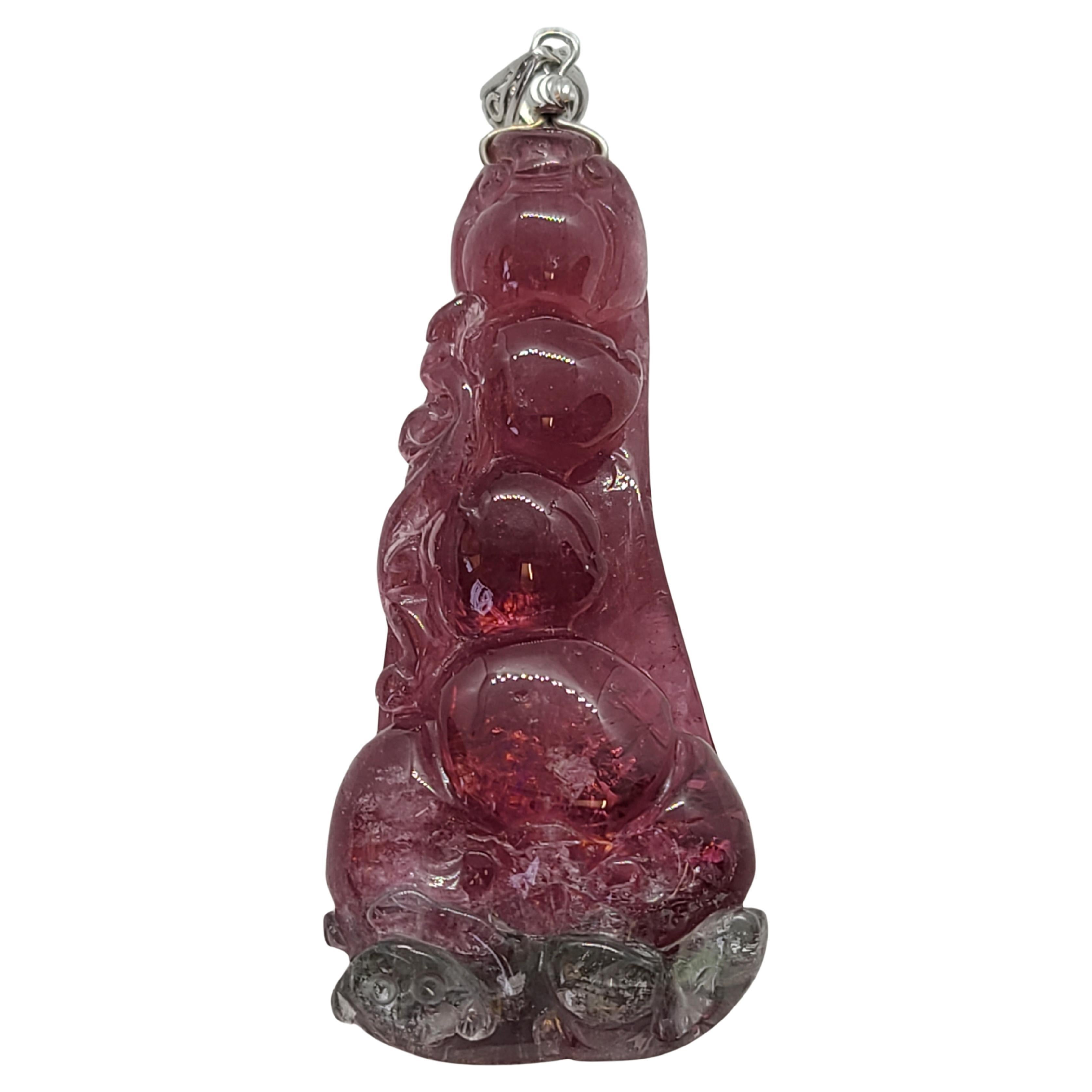 Natural Purple Tourmaline Pea Pod and Ruyi Pendant For Sale