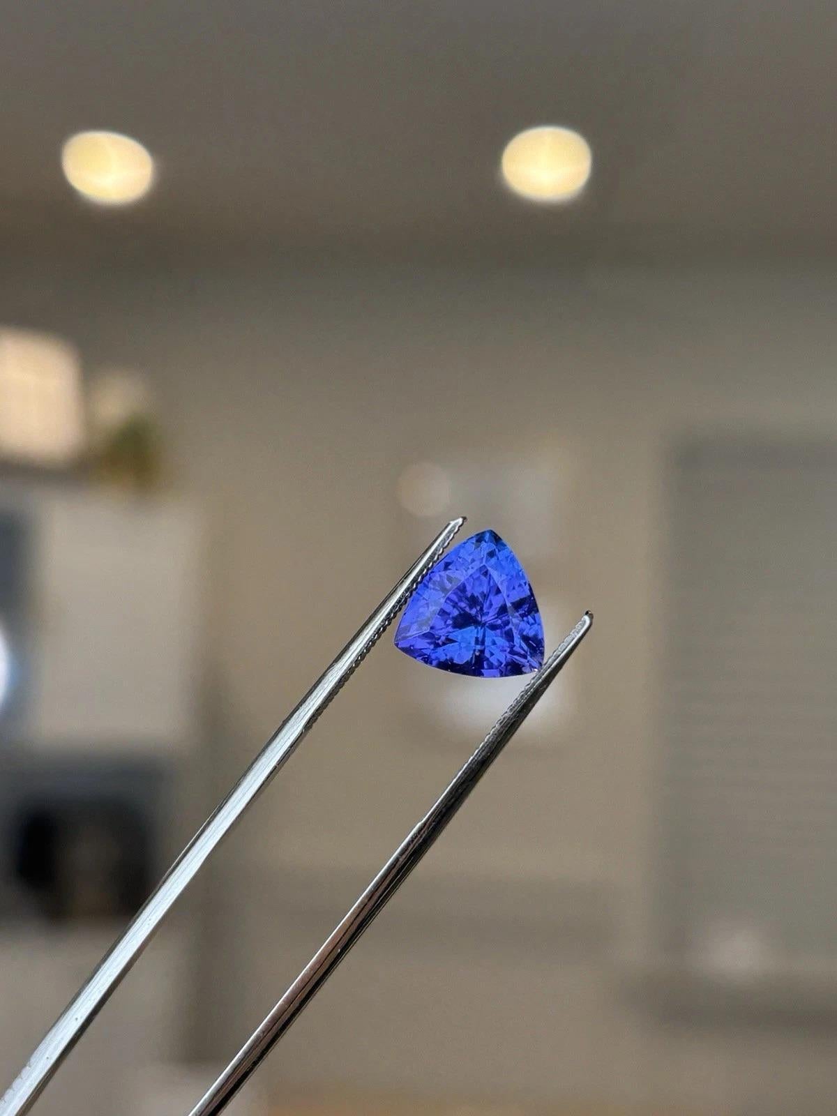 Natural Purplish Blue Trillion Cut Loose 4.55CT Tanzanite en venta 2