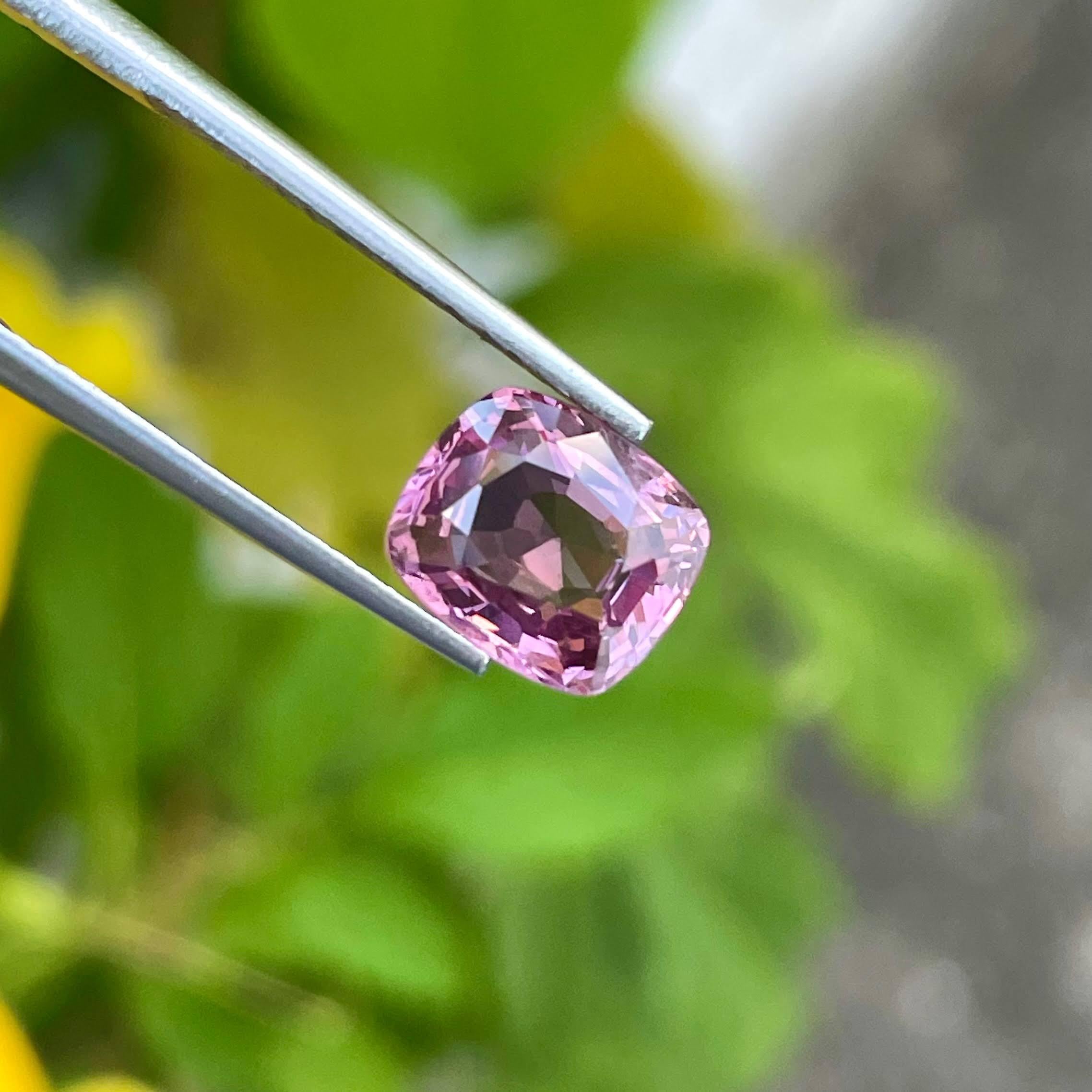 Weight 2.45 carats 
Dimensions 8.66x7.50x4.22 mm
Treatment none 
Origin Burma 
Clarity VVS (Very, Very Slightly Included)
Shape cushion 
Cut Fancy cushion 




Indulge in the enchanting allure of the Purplish Pink Burmese Spinel, a dazzling gemstone