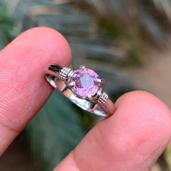 Natural Purplish Pink Spinel Engagement Ring in 925 Sterling Silver – Handmade