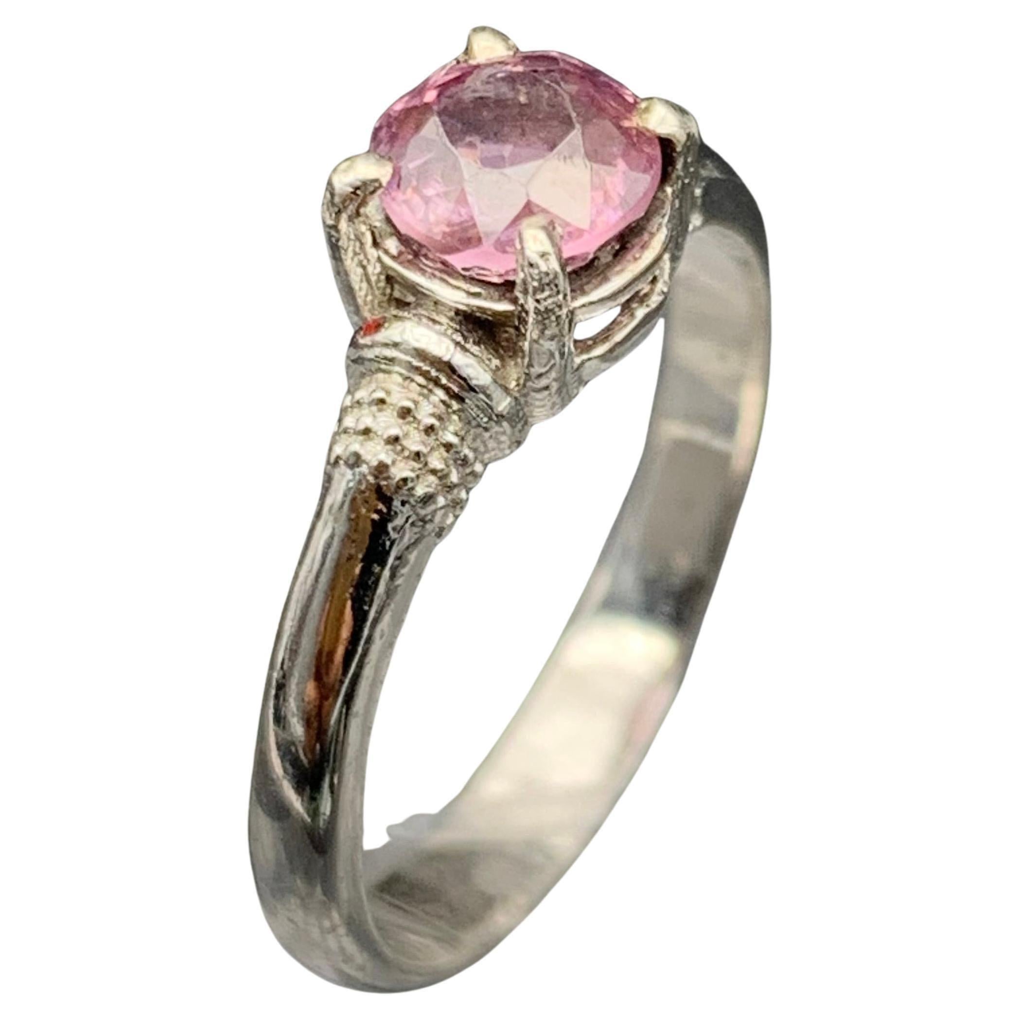 Anello di fidanzamento con spinello rosa violaceo naturale in argento 925 - Fatto a mano