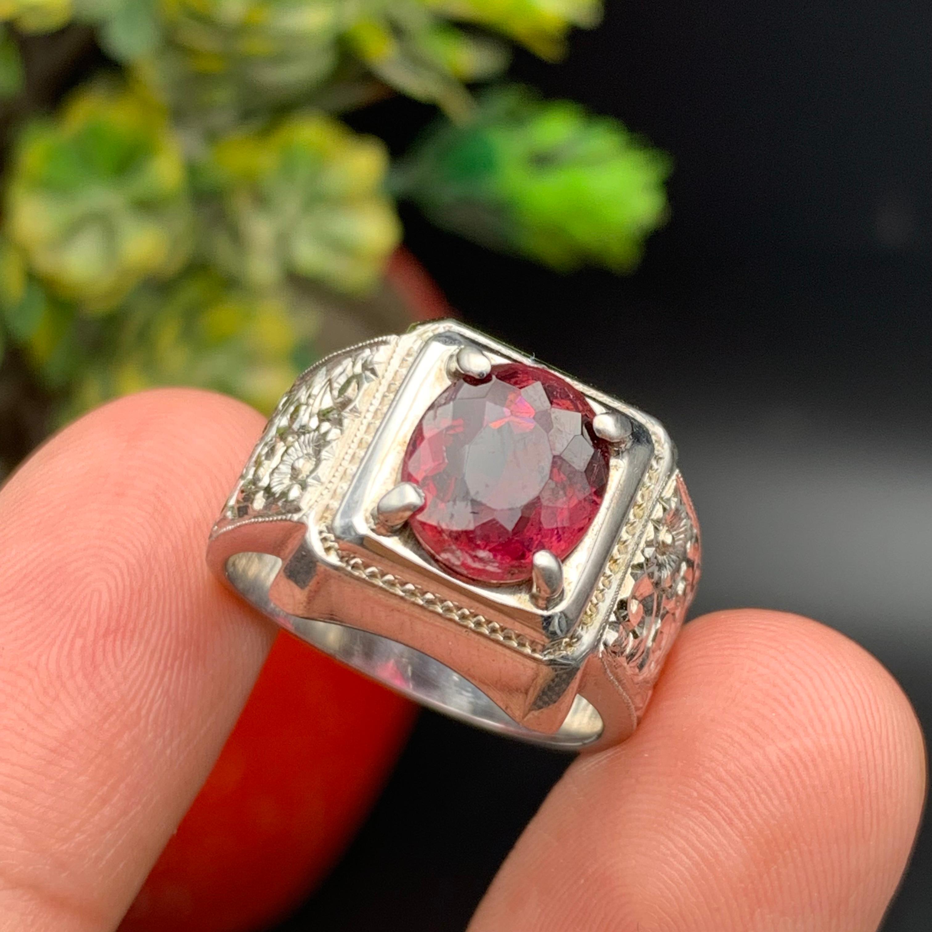 Anello con tormalina rosa violacea naturale in argento Sterling 925 - Gioiello fatto a mano in vendita 6