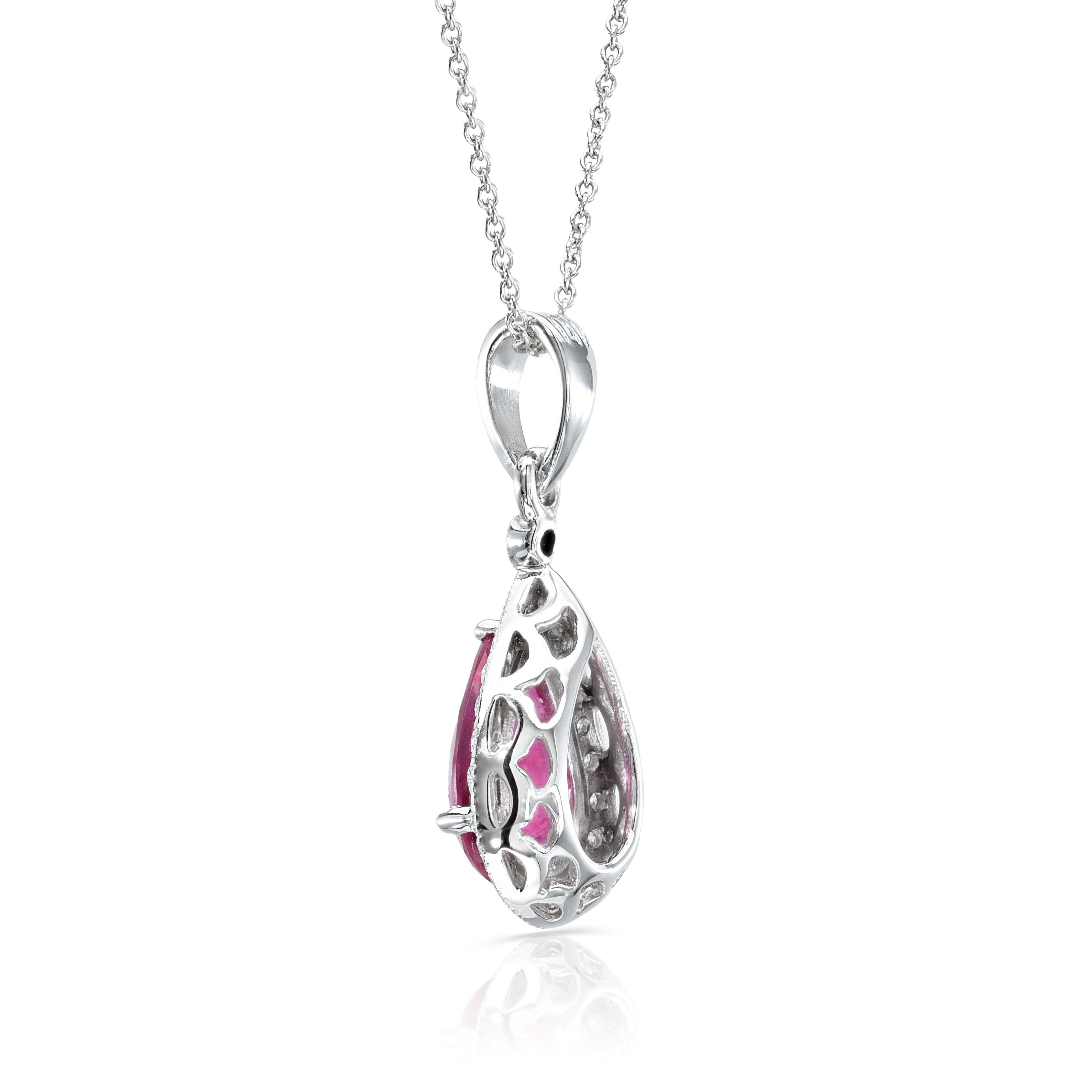 Gema Rubelita Natural Rojo Púrpura 1,11 cts en 14KWG Colgante con Diamantes en Nuevo estado para la venta en Los Angeles, CA