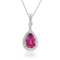 Natural Purplish Red Rubellite Gemstone 1.20 cts in 14KWG Pendant with Diamonds