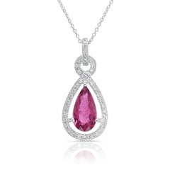 Natural Purplish Red Rubellite Gemstone 1.27 cts in 14KWG Pendant with Diamonds
