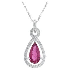 Natural Purplish Red Rubellite Gemstone 1.27 cts in 14KWG Pendant with Diamonds