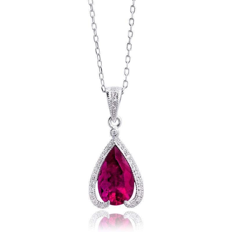 Pendentif avec diamants et rubellite rouge violacé naturel de 2,18 carats en or 14 carats