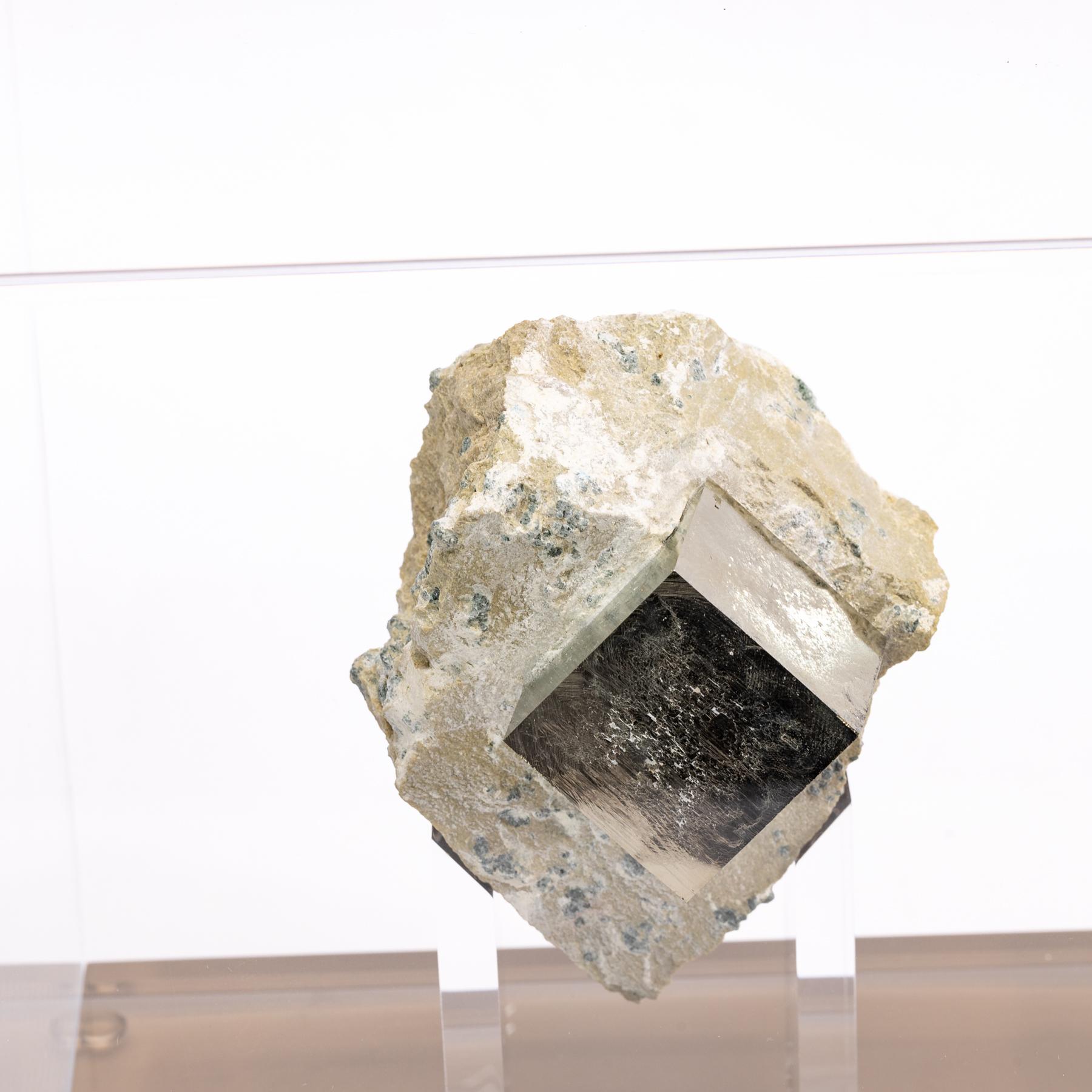 Organic Modern Natural Pyrite Cube from Spain in Acrylic Box