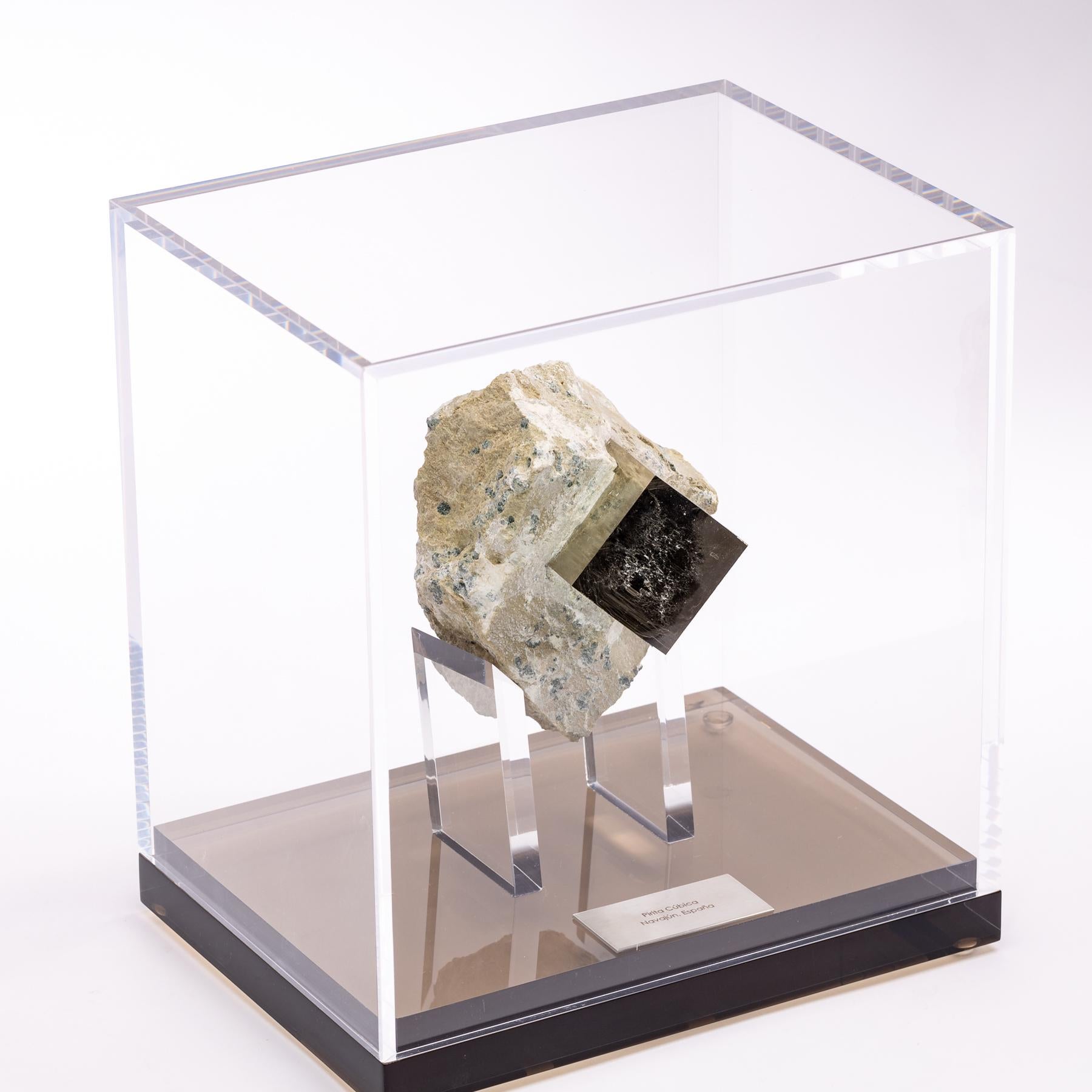 Mexican Natural Pyrite Cube from Spain in Acrylic Box