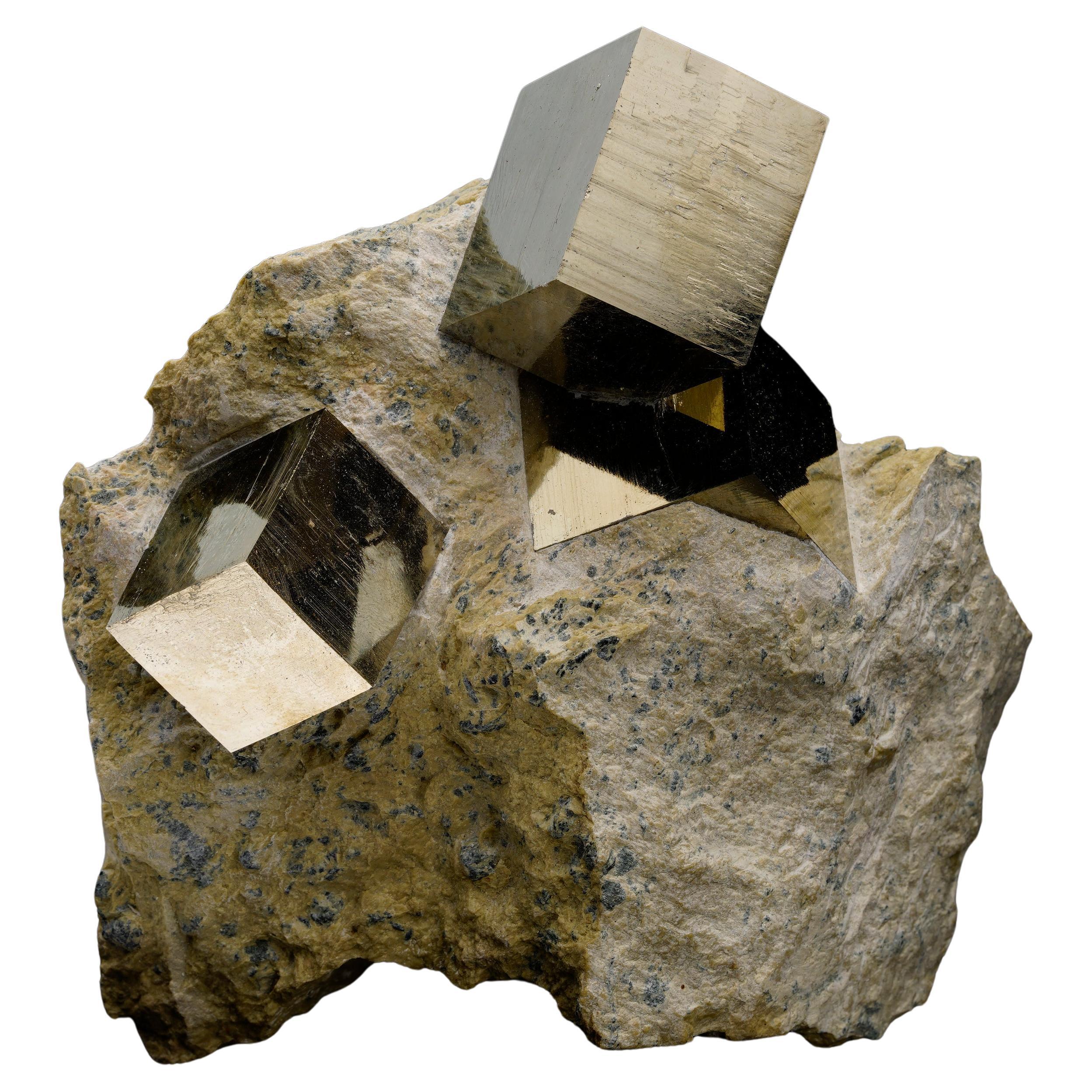 Natural Pyrite Cubes on Matrix From Spain