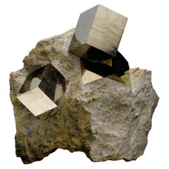 Natural Pyrite Cubes on Matrix From Spain