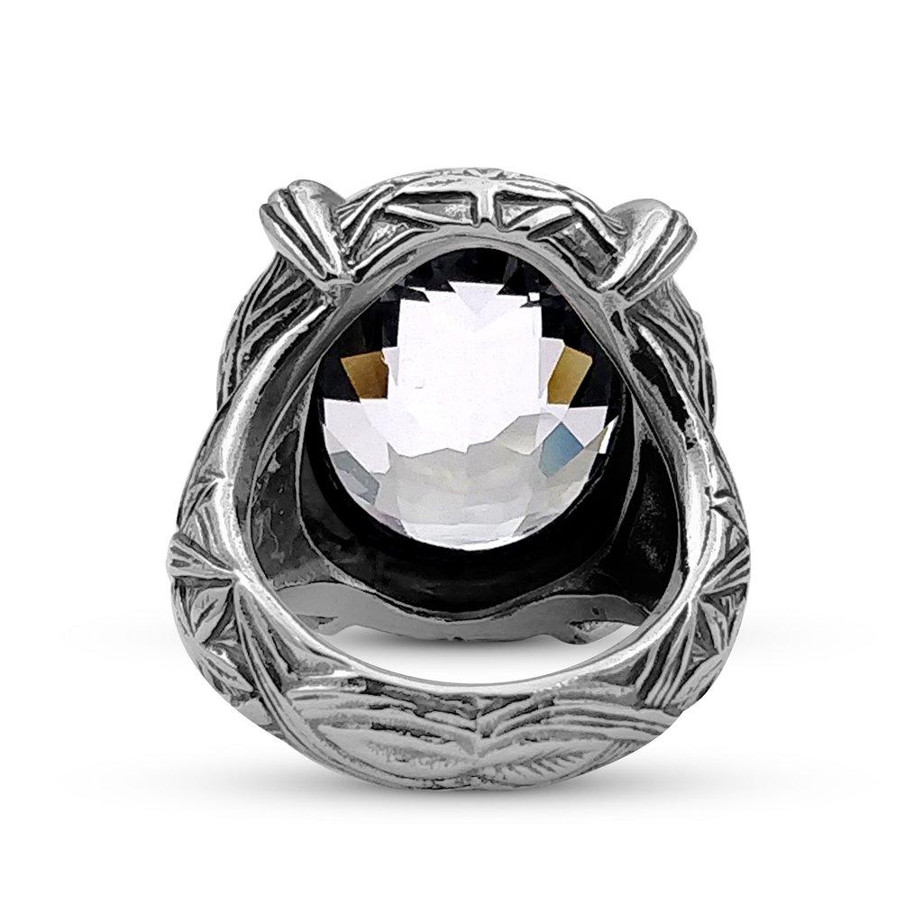 For Sale:  Natural Quartz Gemstone Ring with Engraved Sterling Silver 3