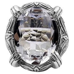 Natural Quartz Gemstone Ring with Engraved Sterling Silver