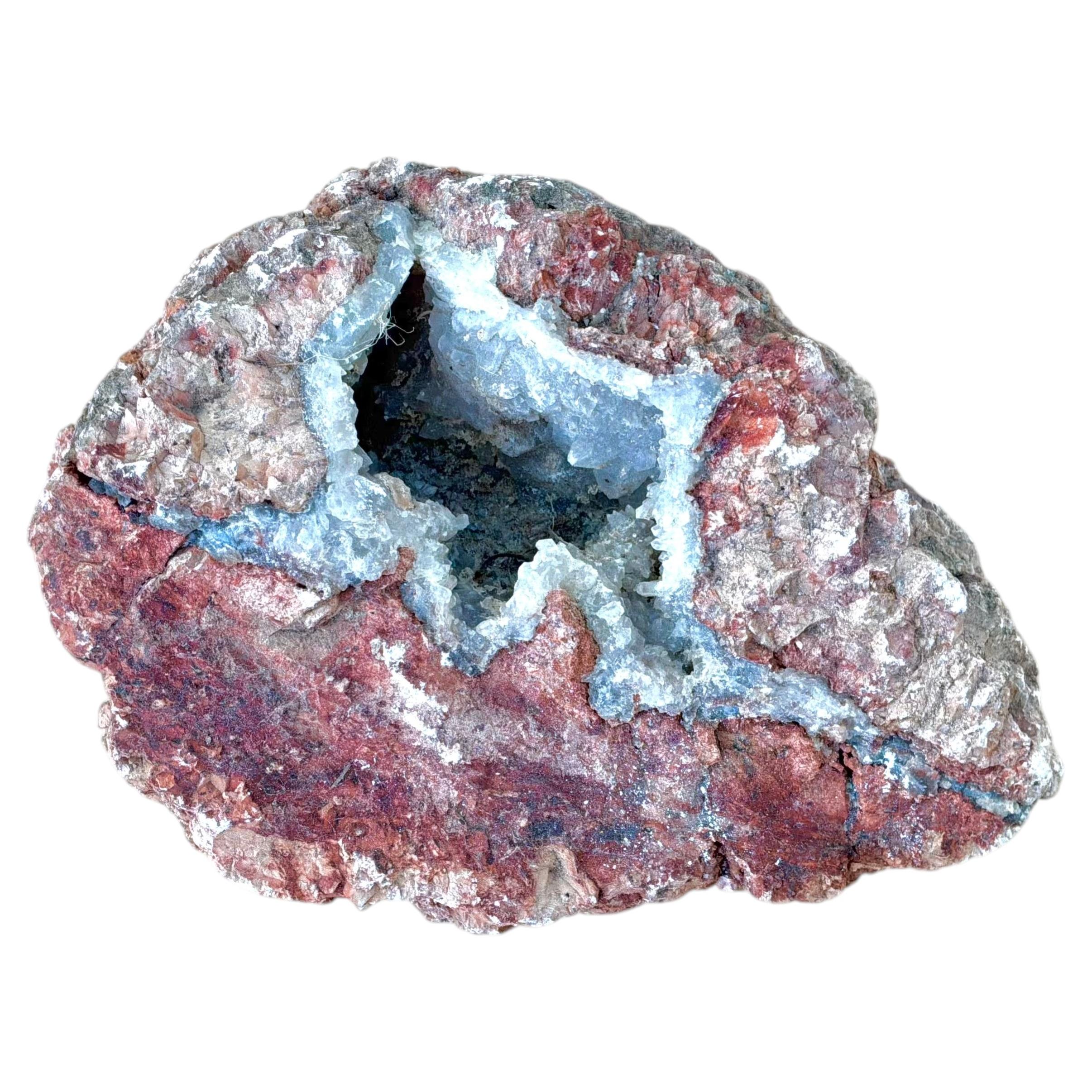 Natural Quartz Geode Mineral Specimen in Iron-Stained Matrix