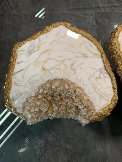 Natural Quartz Gold Geode Table Set