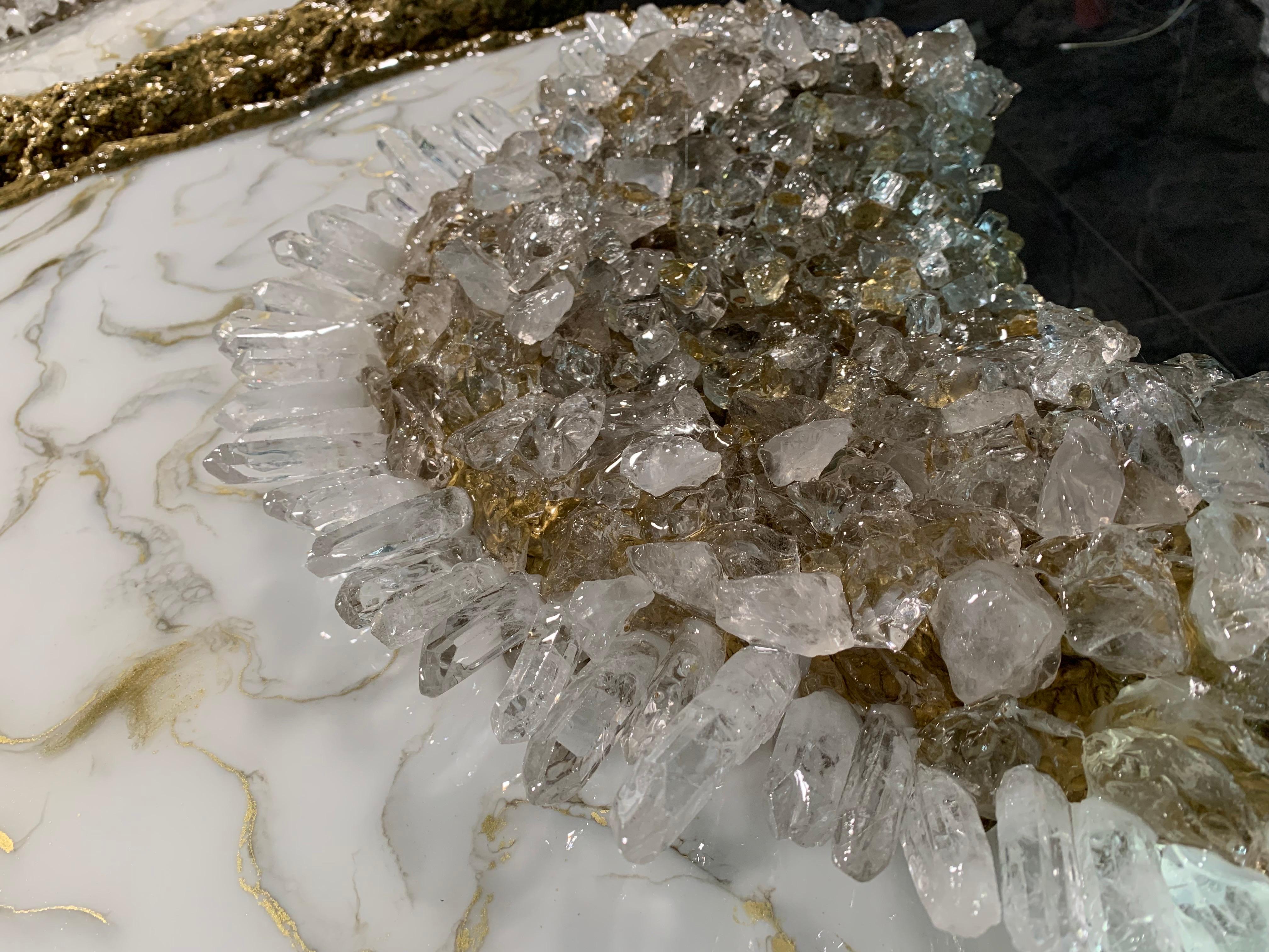 Cast Natural Quartz Gold Geode Table Set For Sale