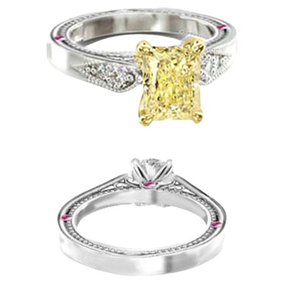 For Sale:  Natural Radiant Cut with Round Cut Diamond Ring - Custom Design 053023