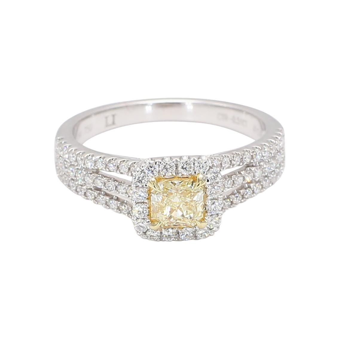 Natural Yellow Radiant and White Diamond .92 Carat TW Gold Cocktail Ring