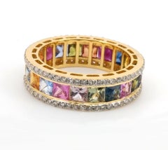 Natural 8.19cts Rainbow Sapphire & 0.59cts Diamond Ring in 18k Gold