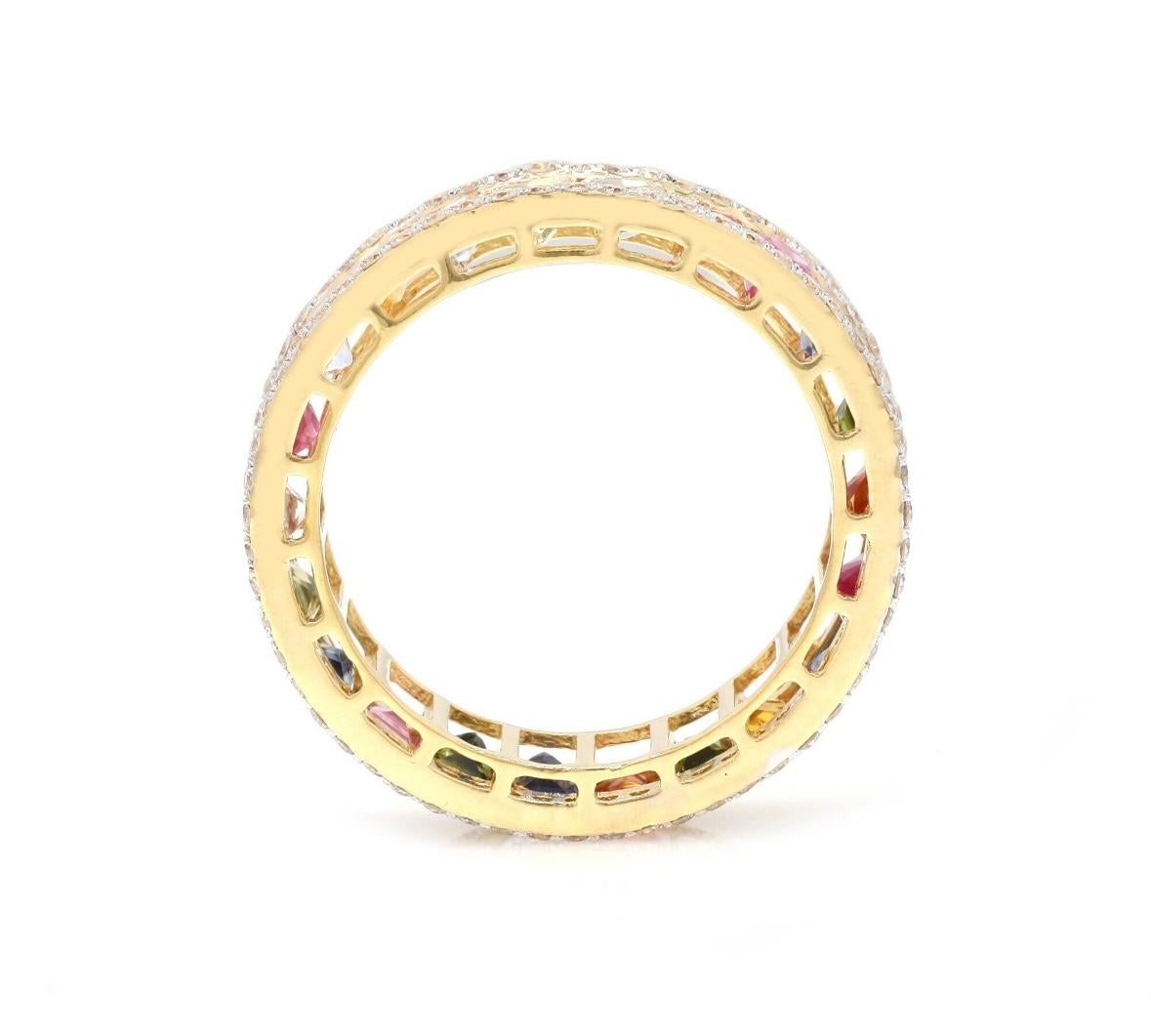 Natural 8.19 cts rainbow sapphire & 0.59 cts diamond ring in 18k gold In New Condition For Sale In jaipur, IN