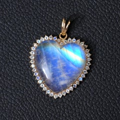 Natural Rainbow Moonstone Heart Charm Solid 14k Yellow Gold Jewelry Gift Pendant