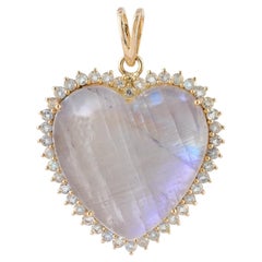 Natural Rainbow Moonstone Heart Charm Solid 14k Yellow Gold Jewelry Gift Pendant