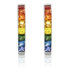Natural Rainbow Multi Color Sapphire Stones 1.20 cts in 14K White Gold Earrings