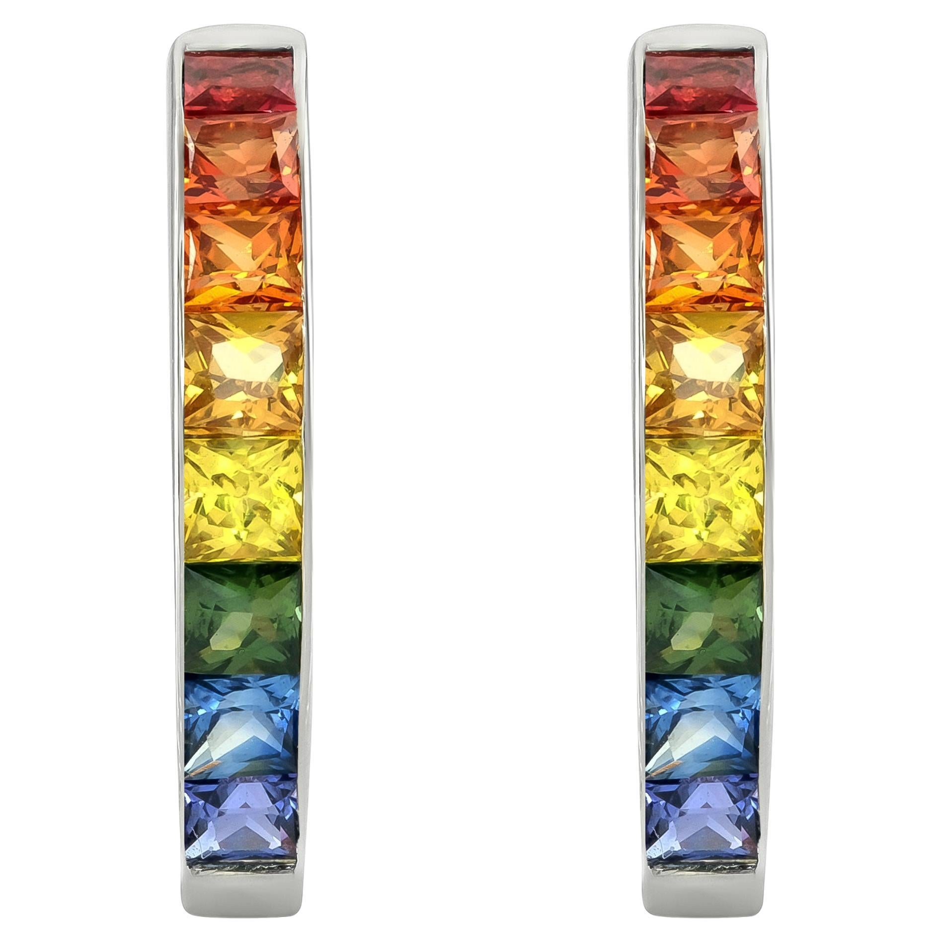 Natural Rainbow Multi Color Sapphire Stones 1.20 cts in 14K White Gold Earrings