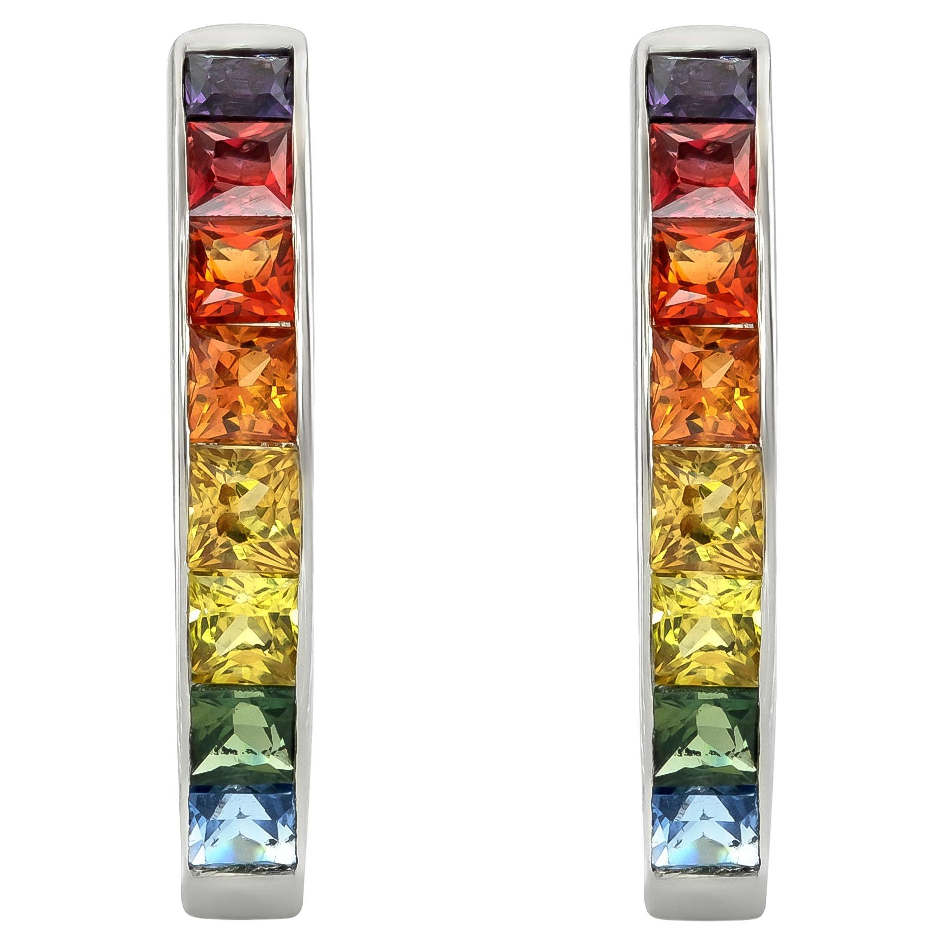 Natural Rainbow Multi Color Sapphire Stones 1.20 cts in 14K White Gold Earrings For Sale