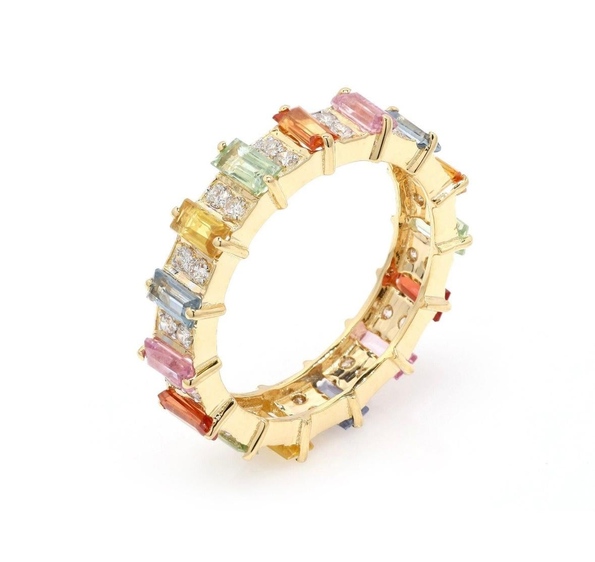 Mixed Cut Natural rainbow multi sapphire 2.54cts & diamond 0.37cts ring in 18k gold