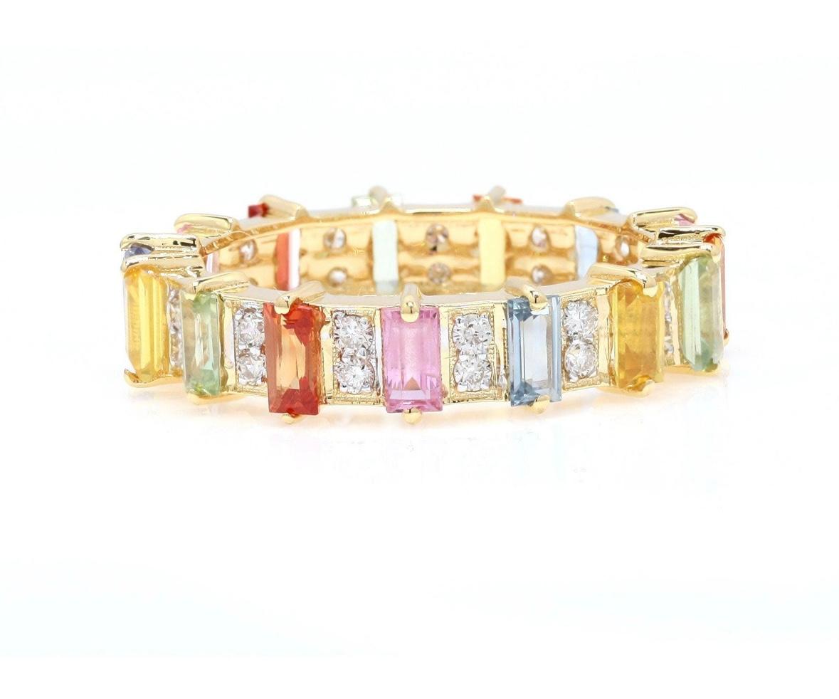 Natural rainbow multi sapphire 2.54cts & diamond 0.37cts ring in 18k gold In New Condition In jaipur, IN