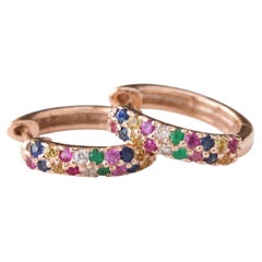 14k Yellow Gold Rainbow Sapphire Stud Earrings, 0.40 Ct