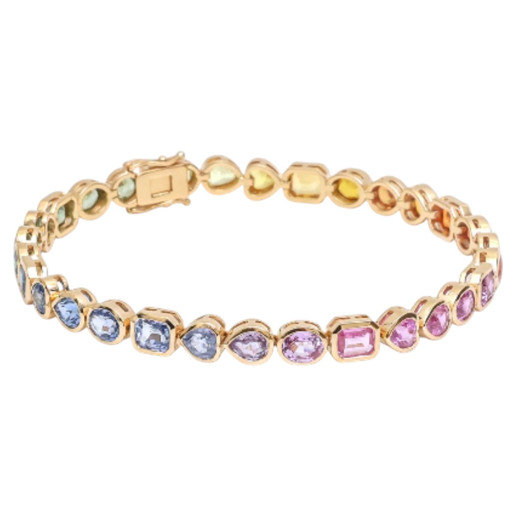 Bracciale in oro giallo 14 carati con zaffiri arcobaleno, 13,10 carati in vendita