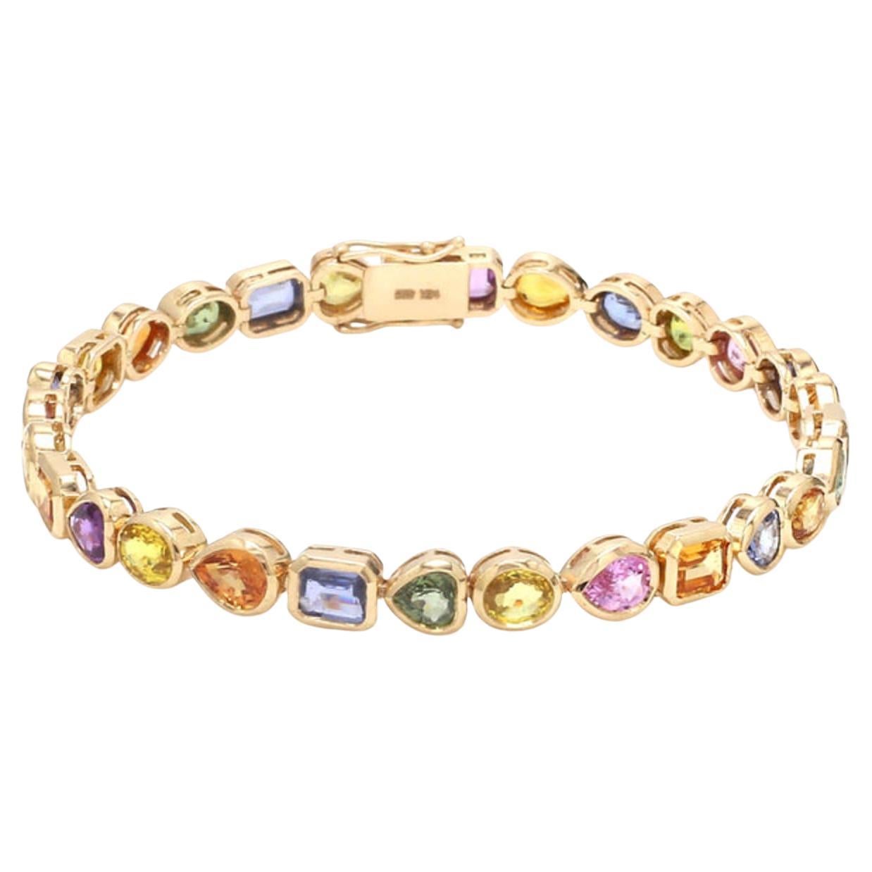 Zafiro Arcoiris Natural 14,50cts Pulsera de Oro de 14K