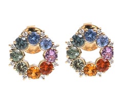 Natural Rainbow sapphire 2.07cts & Diamond 0.11cts Earring in 14k Gold