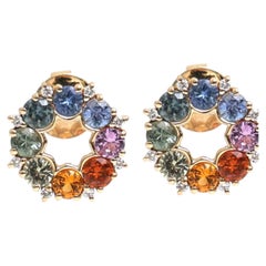 Natural Rainbow sapphire 2.07cts & Diamond 0.11cts Earring in 14k Gold