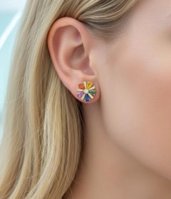 Natural Rainbow sapphire 2.56cts & Diamond 0.31cts Earring in 14k Gold