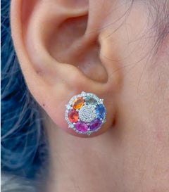 18K Yellow Gold Rainbow Sapphire 2.60ct & Diamond Earring