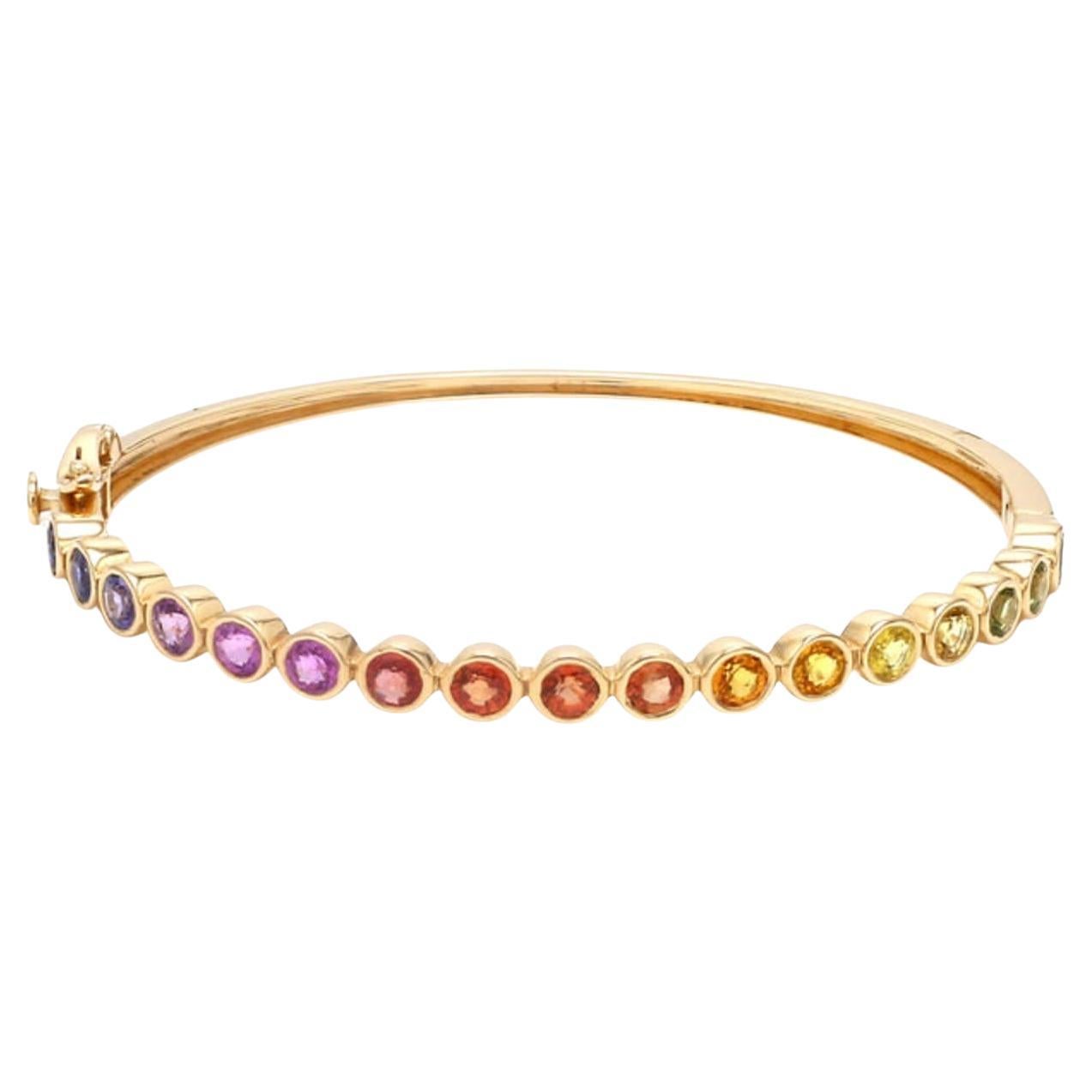 Bracelet en or 14K avec saphir arc-en-ciel naturel 3.87cts en vente