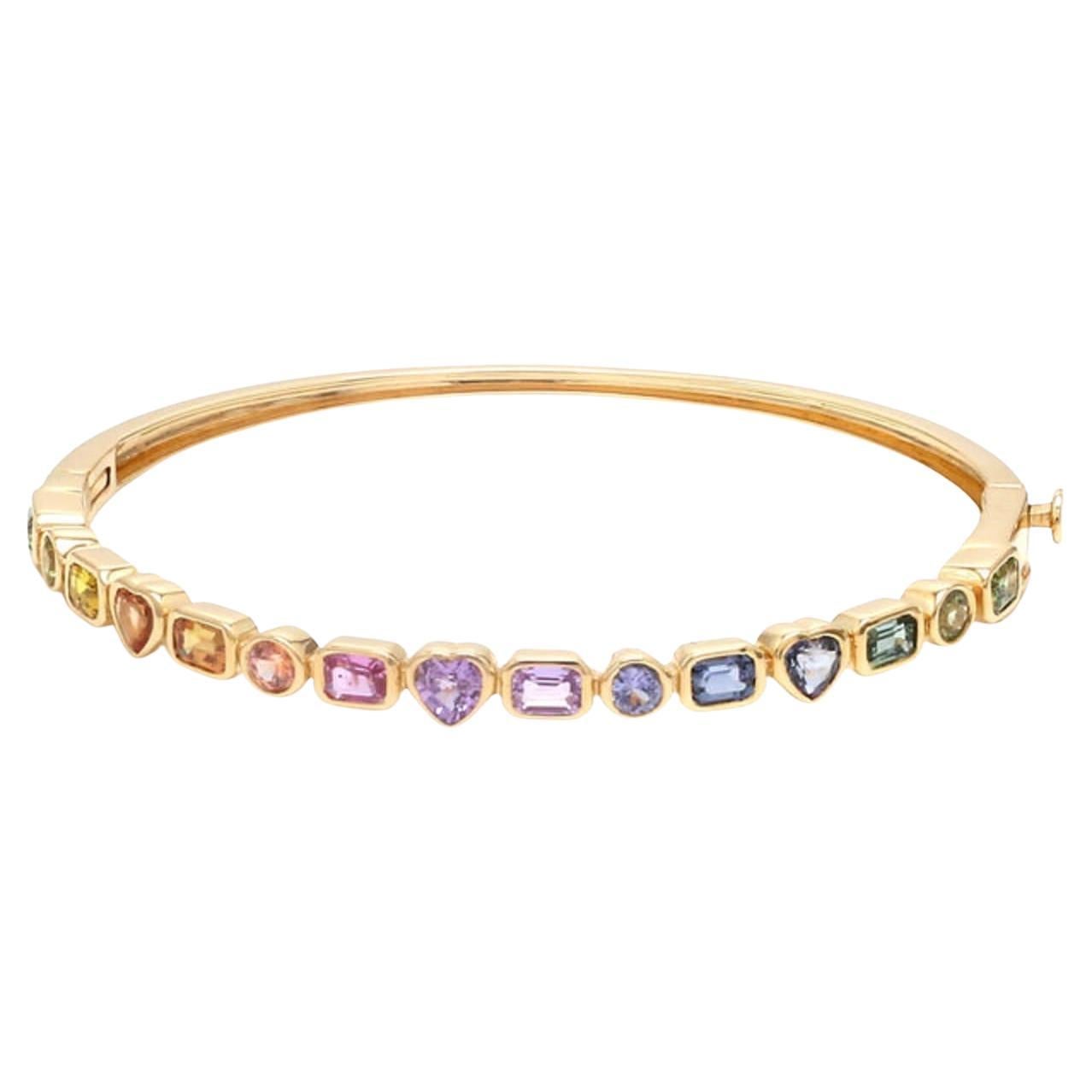 Bracelet en or 14K avec saphir arc-en-ciel naturel 4.33cts