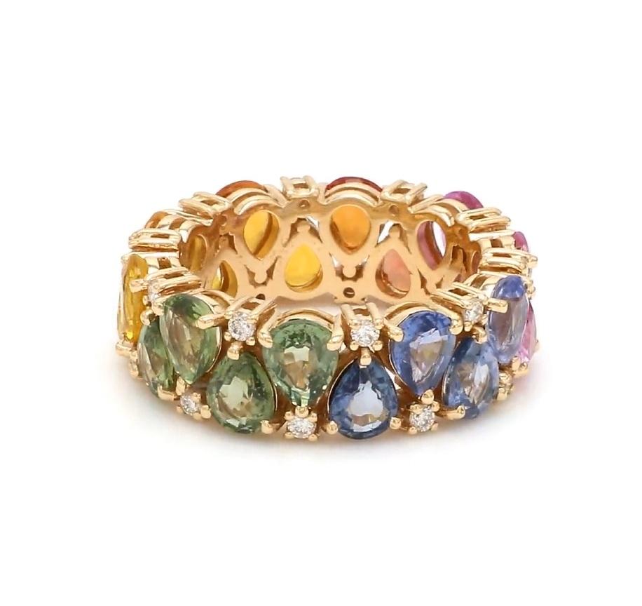 Ring mit natürlichem Regenbogen-Saphir 14K Gold Damen im Angebot