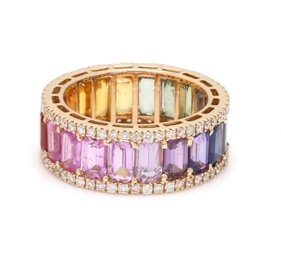 Ring mit natürlichem Regenbogen-Saphir 14K Gold Damen im Angebot