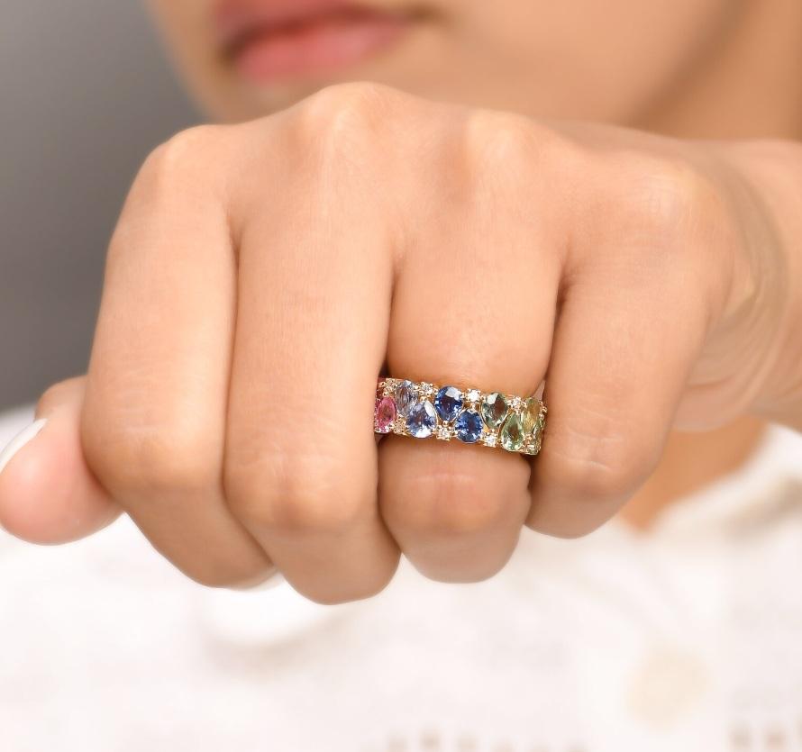 Ring mit natürlichem Regenbogen-Saphir 14K Gold im Angebot 3